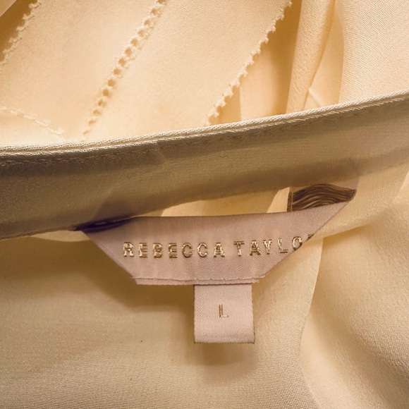 Rebecca Taylor Ruched Tie Back Short Sleeve 100% Silk Top, Cream, Size L - Picture 6 of 7